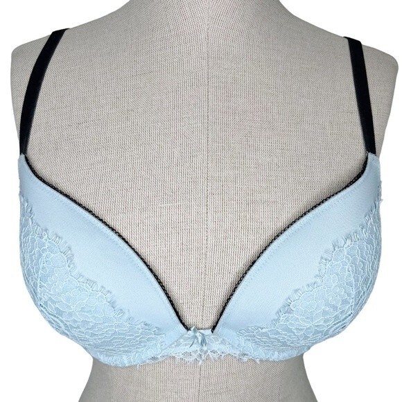 Victoria's Secret Dream Angels Push Up Bra sz 36C * Baby Blue Eyelash Lace Trim - Picture 1 of 5